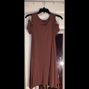 Open shoulder, blush dress